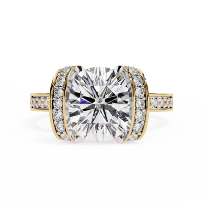 Bold Round-Cut Diamond Ring with Pavé-Set Accent Bands in 925 Silver, 10K / 14K Gold, or Platinum – Finora Jewelry