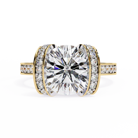 Bold Round-Cut Diamond Ring with Pavé-Set Accent Bands in 925 Silver, 10K / 14K Gold, or Platinum – Finora Jewelry