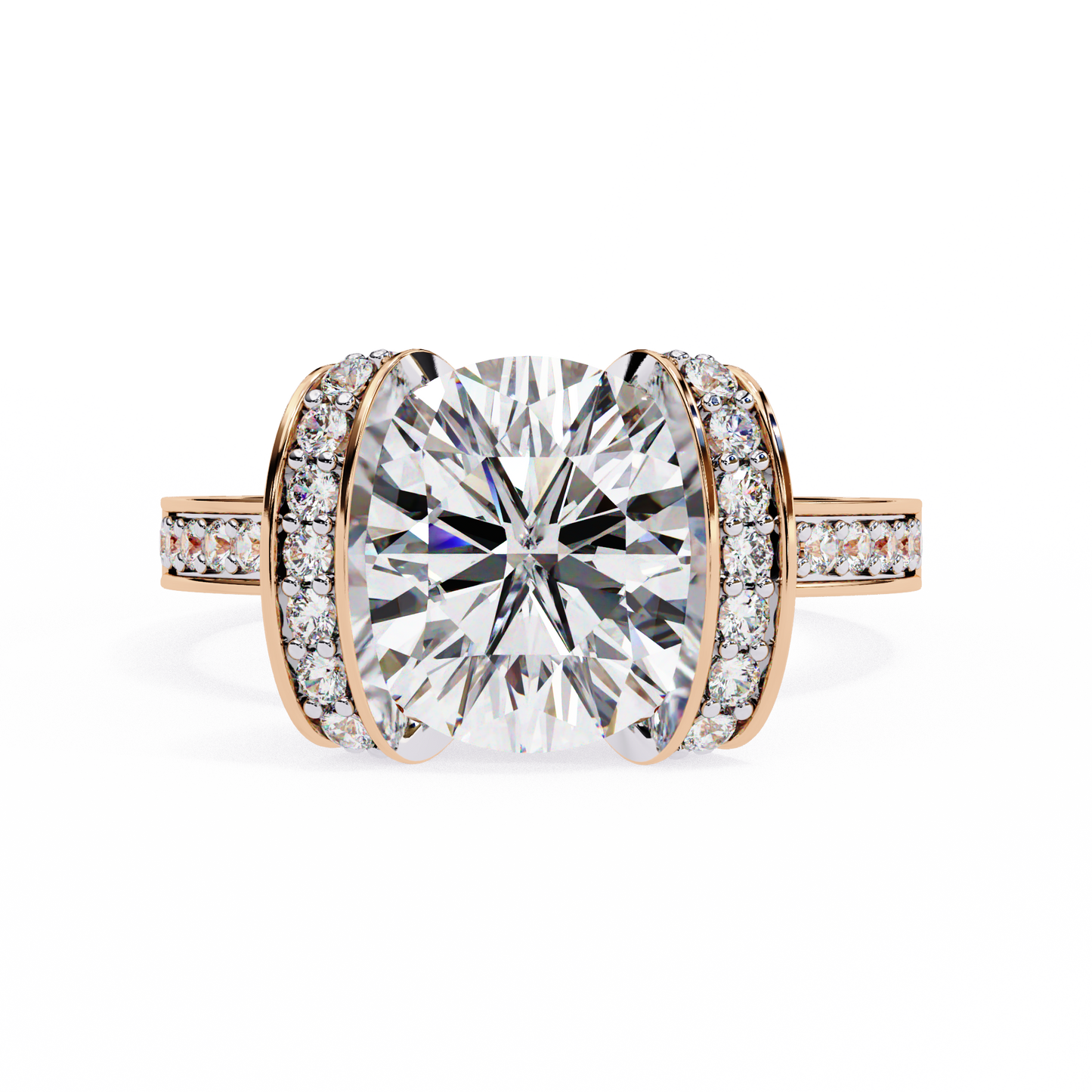 bold round-cut diamond ring with pavé-set accent bands in 925 silver, 10k / 14k gold, or platinum – finora jewelry