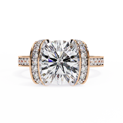 Bold Round-Cut Diamond Ring with Pavé-Set Accent Bands in 925 Silver, 10K / 14K Gold, or Platinum – Finora Jewelry