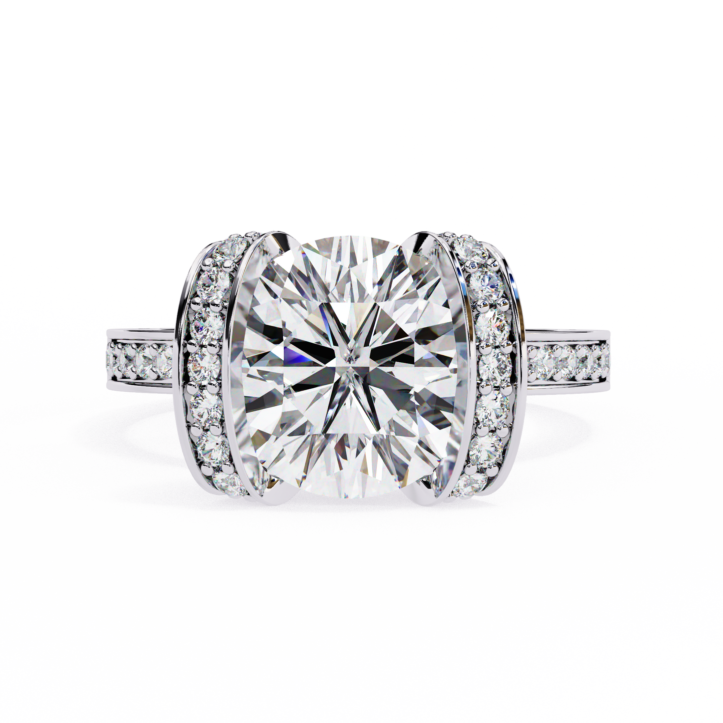 bold round-cut diamond ring with pavé-set accent bands in 925 silver, 10k / 14k gold, or platinum – finora jewelry