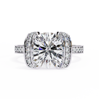 Bold Round-Cut Diamond Ring with Pavé-Set Accent Bands in 925 Silver, 10K / 14K Gold, or Platinum – Finora Jewelry