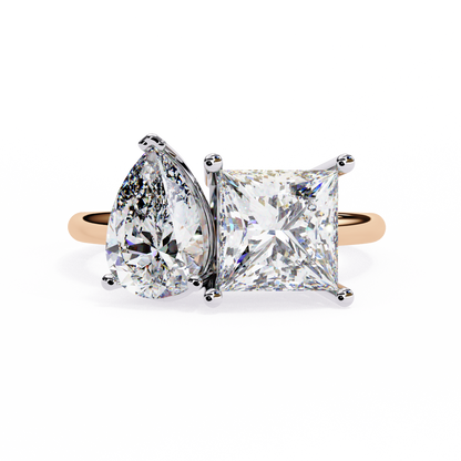 Two-Stone Pear & Princess Cut Diamond Ring – Dual Brilliance in 925 Silver, 10K / 14K Gold, or Platinum – Finora Symbolic Design of Love & Harmony – Meaningful Gift for Her