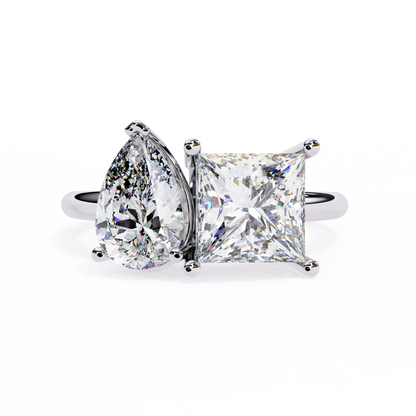 Two-Stone Pear & Princess Cut Diamond Ring – Dual Brilliance in 925 Silver, 10K / 14K Gold, or Platinum – Finora Symbolic Design of Love & Harmony – Meaningful Gift for Her