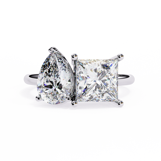 Two-Stone Pear & Princess Cut Diamond Ring – Dual Brilliance in 925 Silver, 10K / 14K Gold, or Platinum – Finora Symbolic Design of Love & Harmony – Meaningful Gift for Her