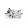 Two-Stone Pear & Princess Cut Diamond Ring – Dual Brilliance in 925 Silver, 10K / 14K Gold, or Platinum – Finora Symbolic Design of Love & Harmony – Meaningful Gift for Her