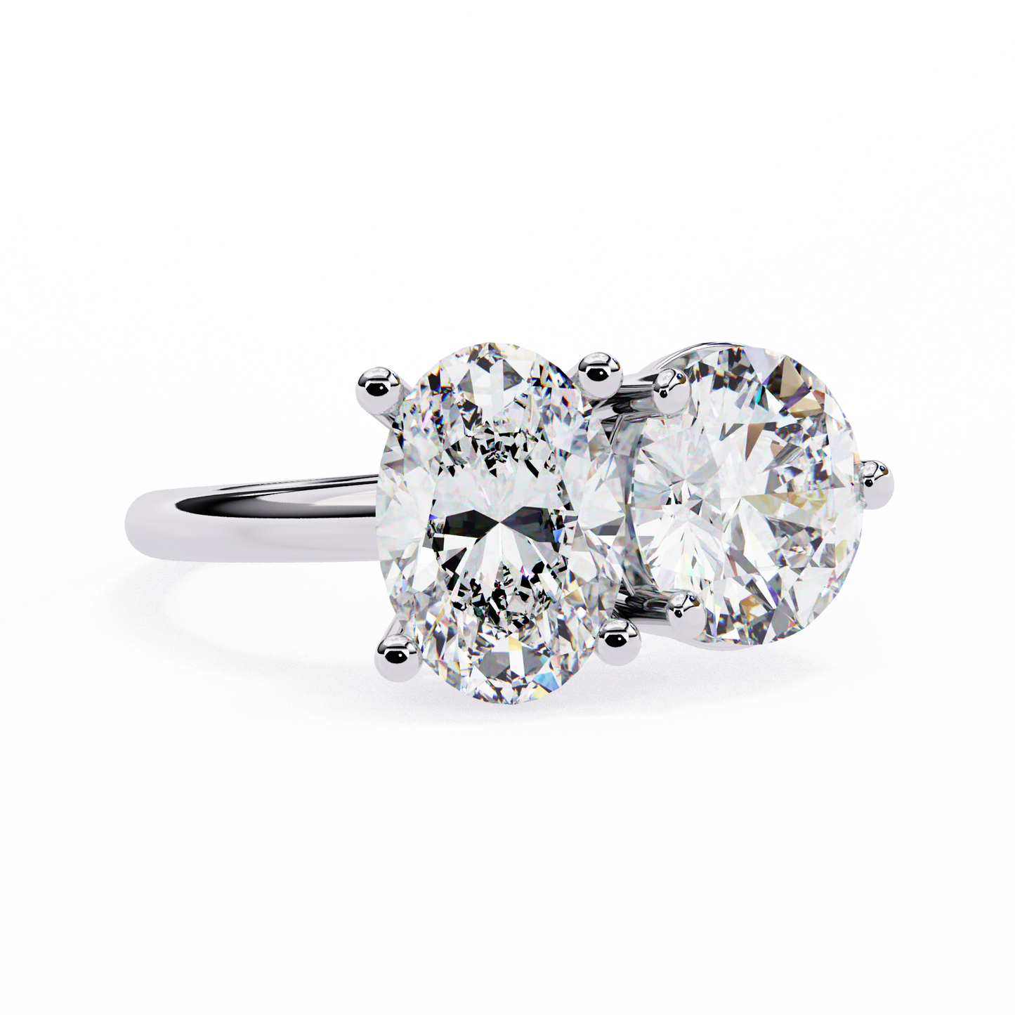 two-stone oval & round cut diamond engagement ring – harmonious duo in 925 silver, 10k / 14k gold, or platinum – finora emblem of balanced love & timeless sparkle – elegant gift for her