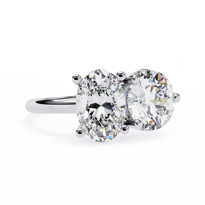 Two-Stone Oval & Round Cut Diamond Engagement Ring – Harmonious Duo in 925 Silver, 10K / 14K Gold, or Platinum – Finora Emblem of Balanced Love & Timeless Sparkle – Elegant Gift for Her