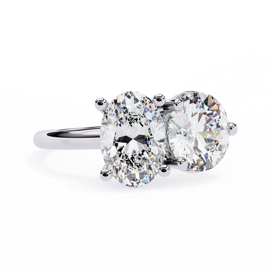 Two-Stone Oval & Round Cut Diamond Engagement Ring – Harmonious Duo in 925 Silver, 10K / 14K Gold, or Platinum – Finora Emblem of Balanced Love & Timeless Sparkle – Elegant Gift for Her