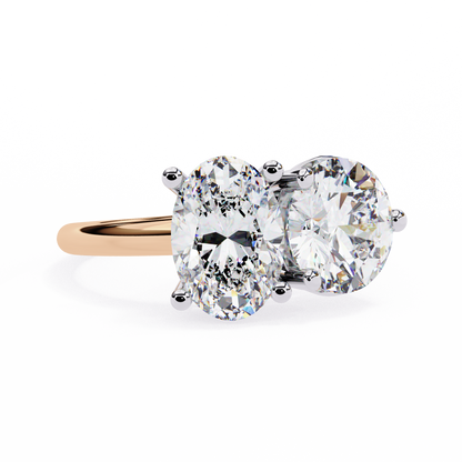 Two-Stone Oval & Round Cut Diamond Engagement Ring – Harmonious Duo in 925 Silver, 10K / 14K Gold, or Platinum – Finora Emblem of Balanced Love & Timeless Sparkle – Elegant Gift for Her