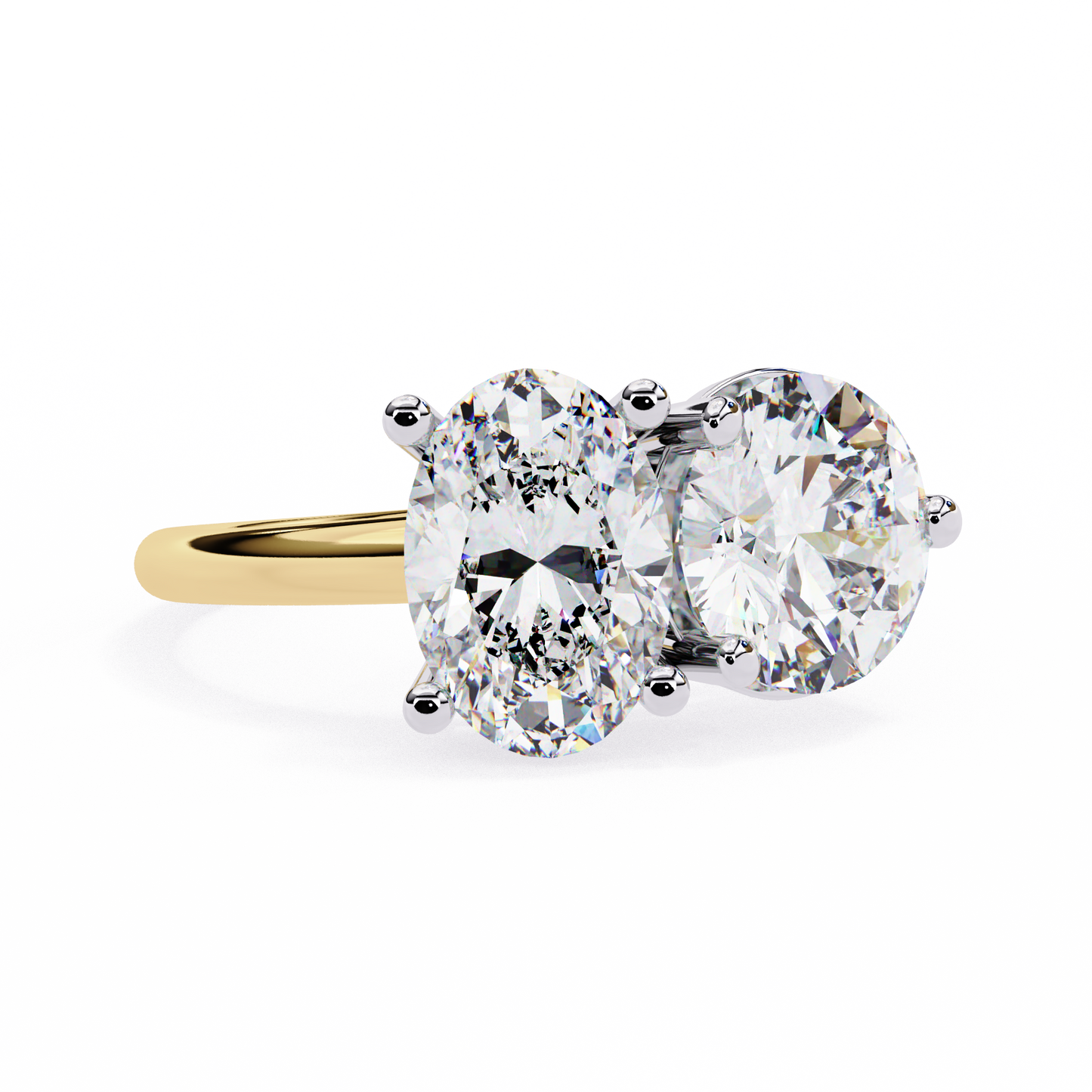 two-stone oval & round cut diamond engagement ring – harmonious duo in 925 silver, 10k / 14k gold, or platinum – finora emblem of balanced love & timeless sparkle – elegant gift for her