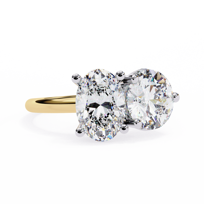 Two-Stone Oval & Round Cut Diamond Engagement Ring – Harmonious Duo in 925 Silver, 10K / 14K Gold, or Platinum – Finora Emblem of Balanced Love & Timeless Sparkle – Elegant Gift for Her