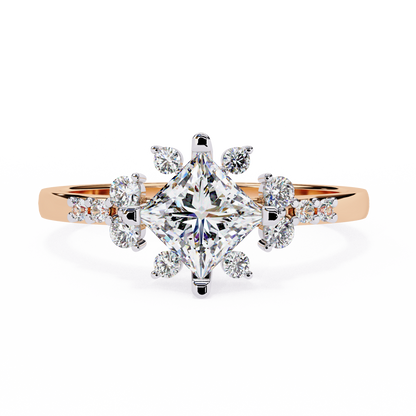 Princess Cut Diamond Cluster Engagement Ring – Regal Radiance in 925 Silver, 10K/14K Yellow, White & Rose Gold, or Platinum – Finora Elegant Snowflake-Inspired Design for Her