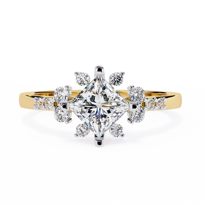 Princess Cut Diamond Cluster Engagement Ring – Regal Radiance in 925 Silver, 10K/14K Yellow, White & Rose Gold, or Platinum – Finora Elegant Snowflake-Inspired Design for Her