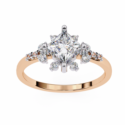 Princess Cut Diamond Cluster Engagement Ring – Regal Radiance in 925 Silver, 10K/14K Yellow, White & Rose Gold, or Platinum – Finora Elegant Snowflake-Inspired Design for Her