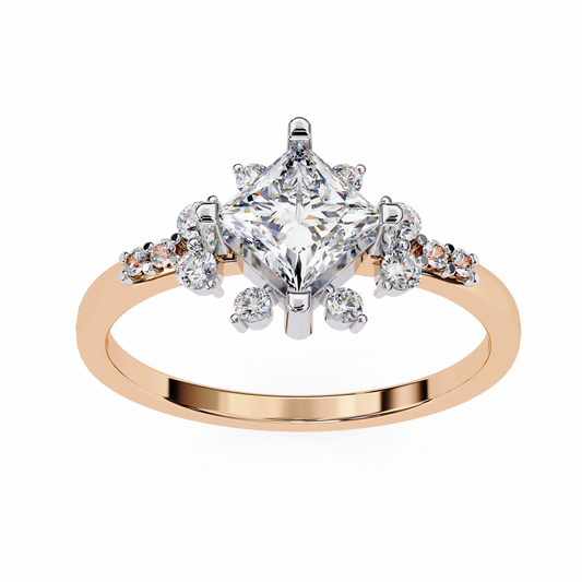 Princess Cut Diamond Cluster Engagement Ring – Regal Radiance in 925 Silver, 10K/14K Yellow, White & Rose Gold, or Platinum – Finora Elegant Snowflake-Inspired Design for Her
