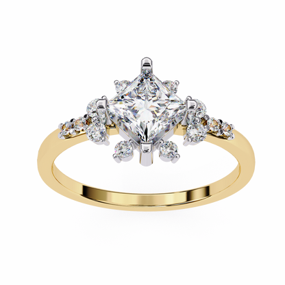 Princess Cut Diamond Cluster Engagement Ring – Regal Radiance in 925 Silver, 10K/14K Yellow, White & Rose Gold, or Platinum – Finora Elegant Snowflake-Inspired Design for Her