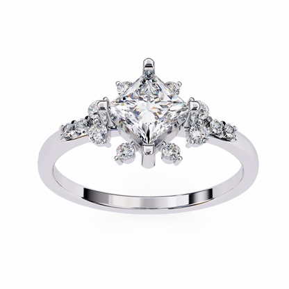 Princess Cut Diamond Cluster Engagement Ring – Regal Radiance in 925 Silver, 10K/14K Yellow, White & Rose Gold, or Platinum – Finora Elegant Snowflake-Inspired Design for Her