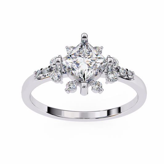 Princess Cut Diamond Cluster Engagement Ring – Regal Radiance in 925 Silver, 10K/14K Yellow, White & Rose Gold, or Platinum – Finora Elegant Snowflake-Inspired Design for Her