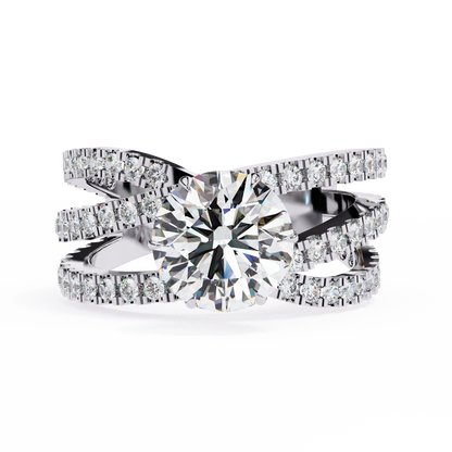 Round Cut Multi-Band Diamond Engagement Ring – Intricate Split Shank Design in 925 Silver, 10K/14K Rose, White & Yellow Gold, or Platinum – Finora Statement Sparkle for Her