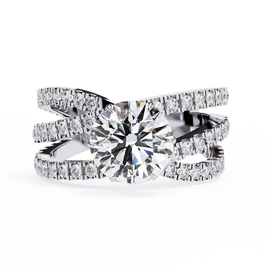 Round Cut Multi-Band Diamond Engagement Ring – Intricate Split Shank Design in 925 Silver, 10K/14K Rose, White & Yellow Gold, or Platinum – Finora Statement Sparkle for Her