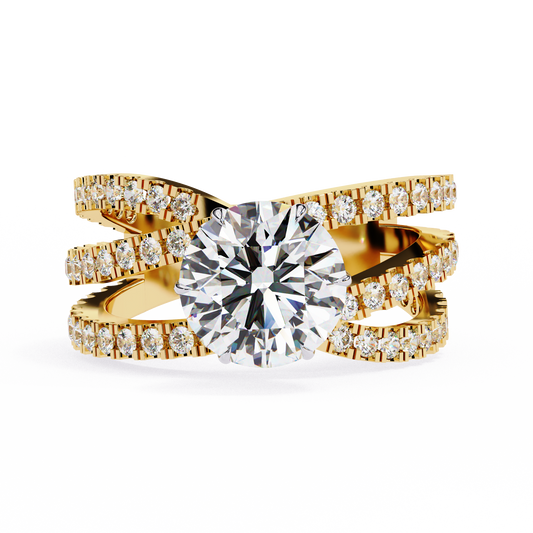 Round Cut Multi-Band Diamond Engagement Ring – Intricate Split Shank Design in 925 Silver, 10K/14K Rose, White & Yellow Gold, or Platinum – Finora Statement Sparkle for Her