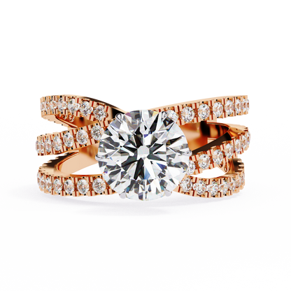 Round Cut Multi-Band Diamond Engagement Ring – Intricate Split Shank Design in 925 Silver, 10K/14K Rose, White & Yellow Gold, or Platinum – Finora Statement Sparkle for Her