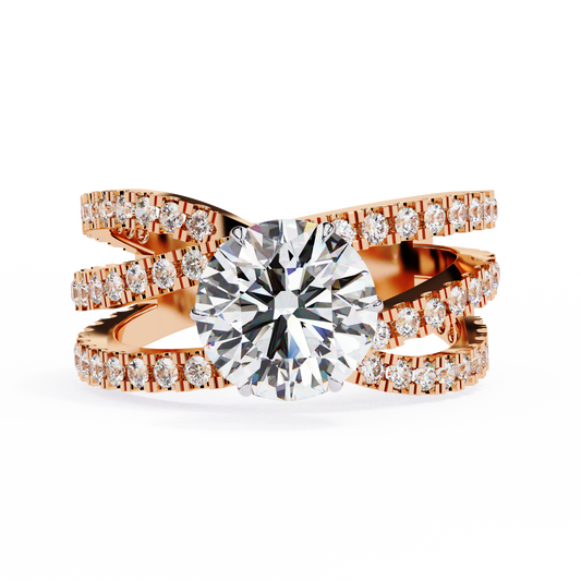 Round Cut Multi-Band Diamond Engagement Ring – Intricate Split Shank Design in 925 Silver, 10K/14K Rose, White & Yellow Gold, or Platinum – Finora Statement Sparkle for Her