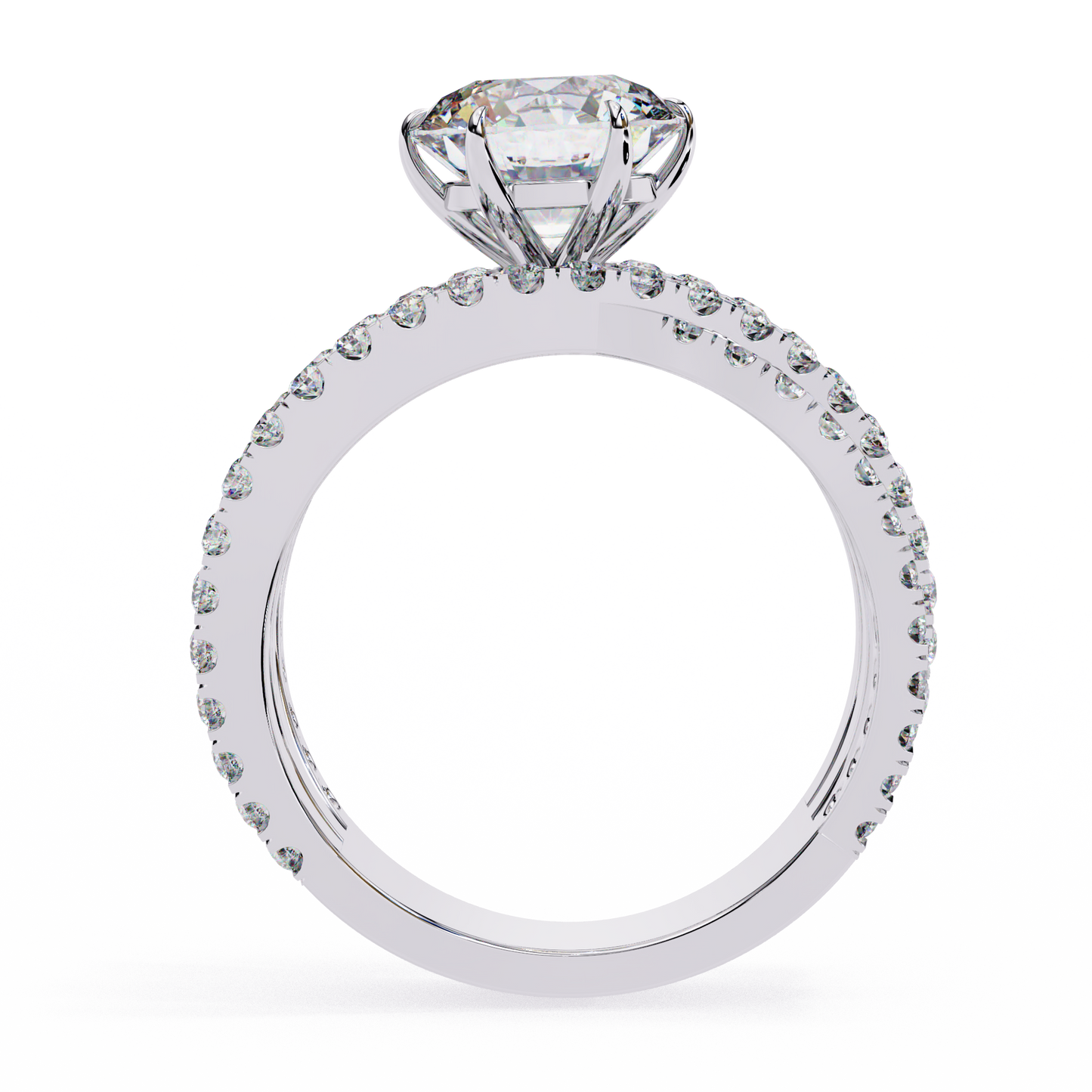 round cut multi-band diamond engagement ring – intricate split shank design in 925 silver, 10k/14k rose, white & yellow gold, or platinum – finora statement sparkle for her