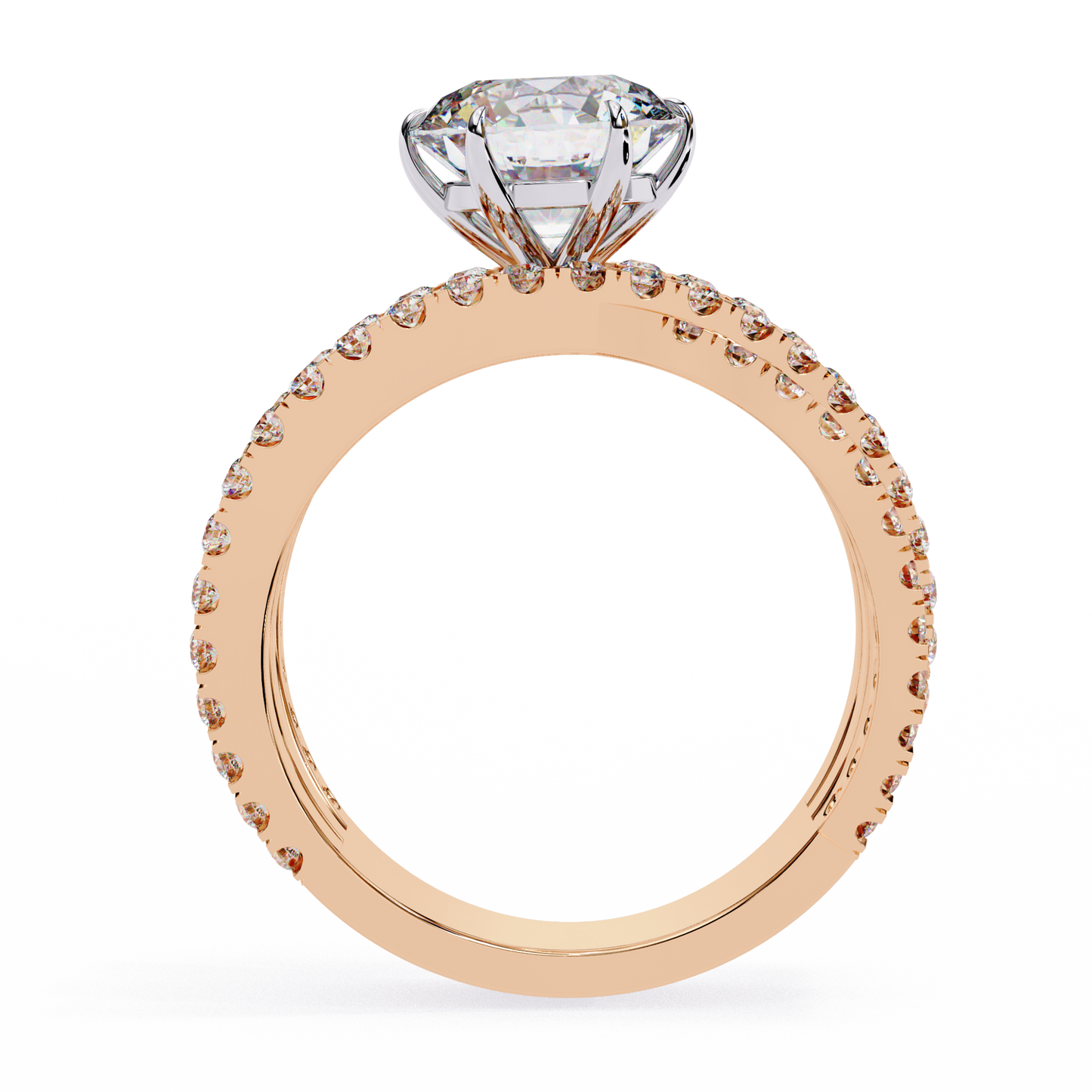 round cut multi-band diamond engagement ring – intricate split shank design in 925 silver, 10k/14k rose, white & yellow gold, or platinum – finora statement sparkle for her