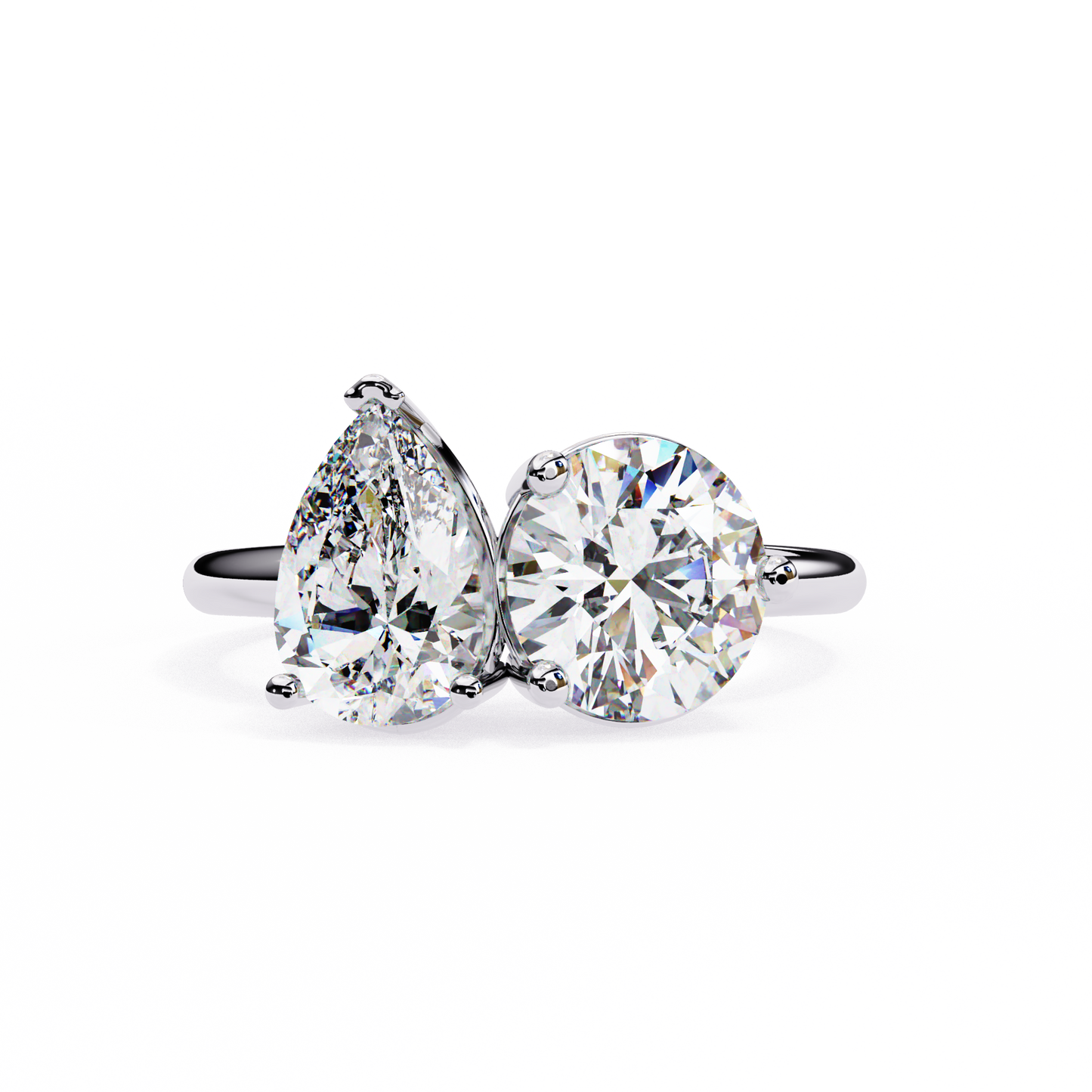 two-stone pear & round cut diamond engagement ring – dual brilliance in 925 silver, 10k / 14k gold, or platinum – finora romantic symbol of love’s harmony – elegant gift for her