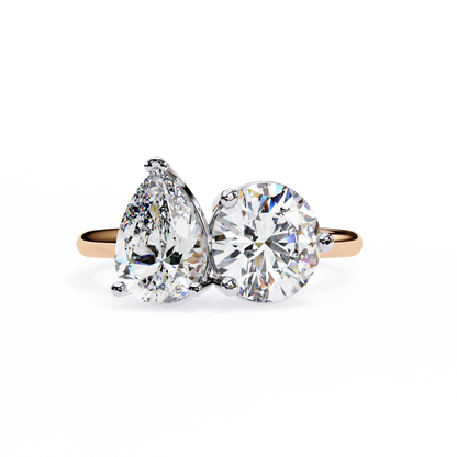 Two-Stone Pear & Round Cut Diamond Engagement Ring – Dual Brilliance in 925 Silver, 10K / 14K Gold, or Platinum – Finora Romantic Symbol of Love’s Harmony – Elegant Gift for Her