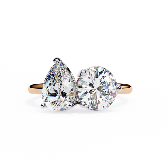 Two-Stone Pear & Round Cut Diamond Engagement Ring – Dual Brilliance in 925 Silver, 10K / 14K Gold, or Platinum – Finora Romantic Symbol of Love’s Harmony – Elegant Gift for Her