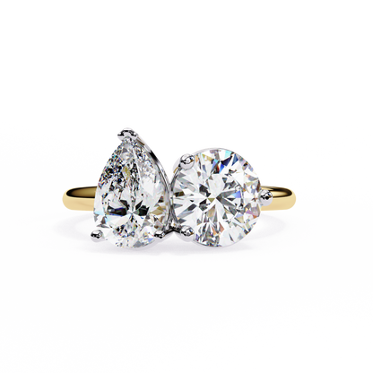 Two-Stone Pear & Round Cut Diamond Engagement Ring – Dual Brilliance in 925 Silver, 10K / 14K Gold, or Platinum – Finora Romantic Symbol of Love’s Harmony – Elegant Gift for Her