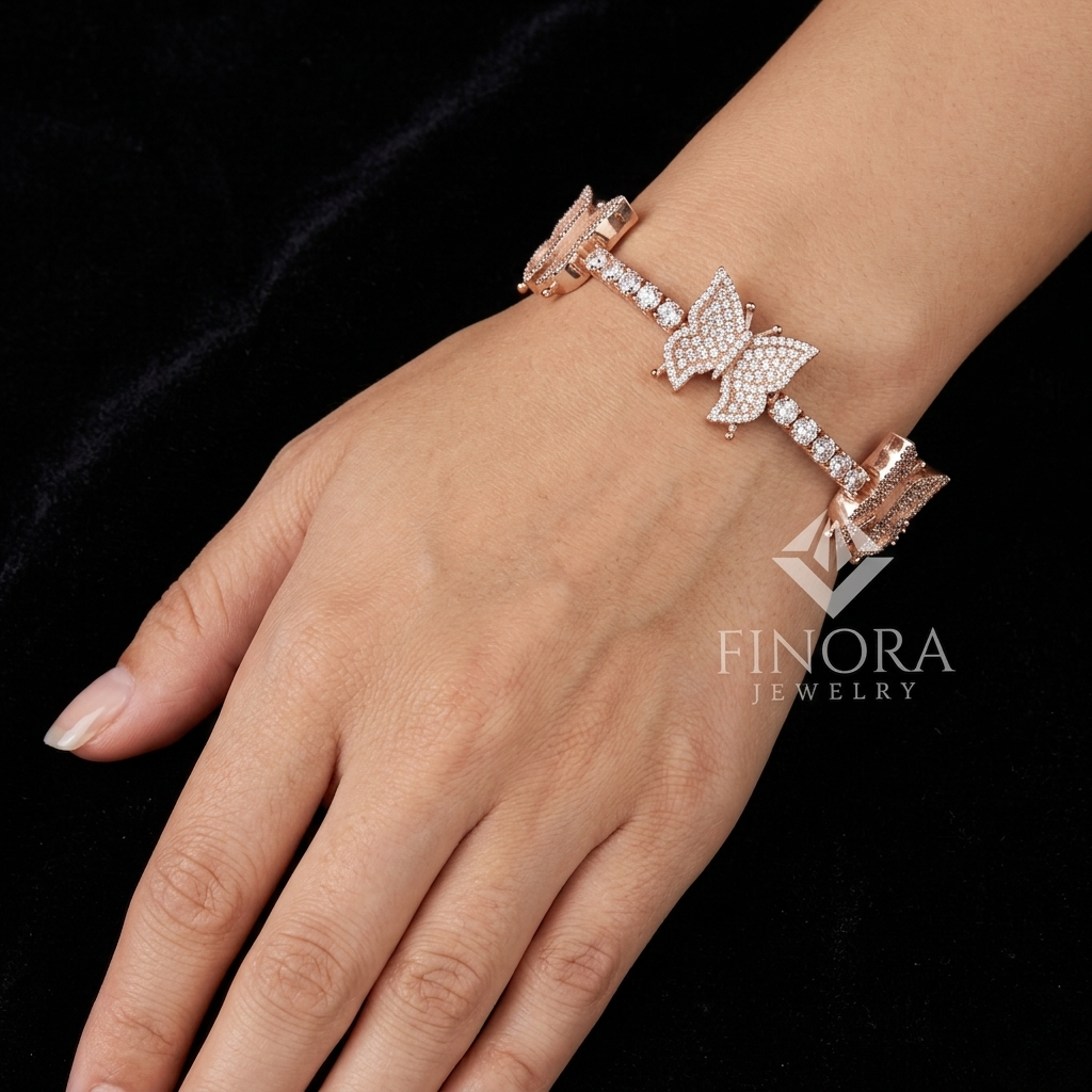 finora jewelry: radiant butterfly diamond bracelet in rose gold