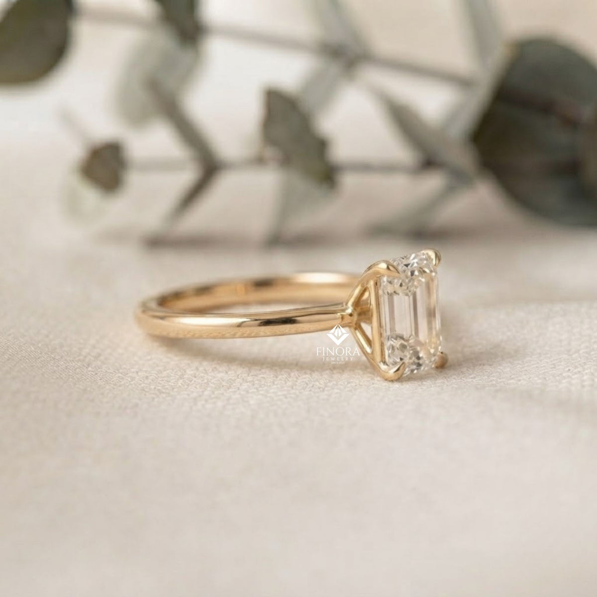 emerald cut colorless moissanite ring  –  minimalist bridal jewelry