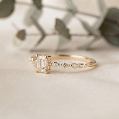 Emerald Cut Stacking Ring –  Minimalist Diamond Bar Band –   Dainty Gold Everyday Jewelry