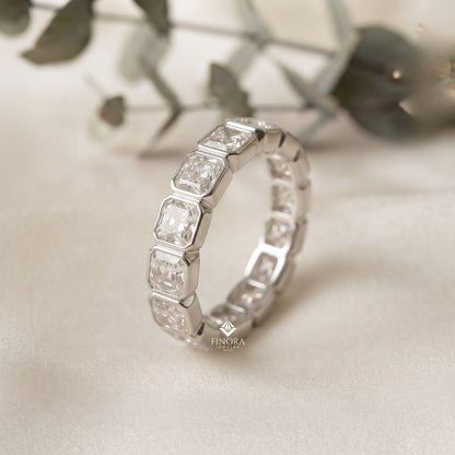 Asscher Cut Moissanite Eternity Wedding Band, Luxury Statement Ring – Finora Jewelry