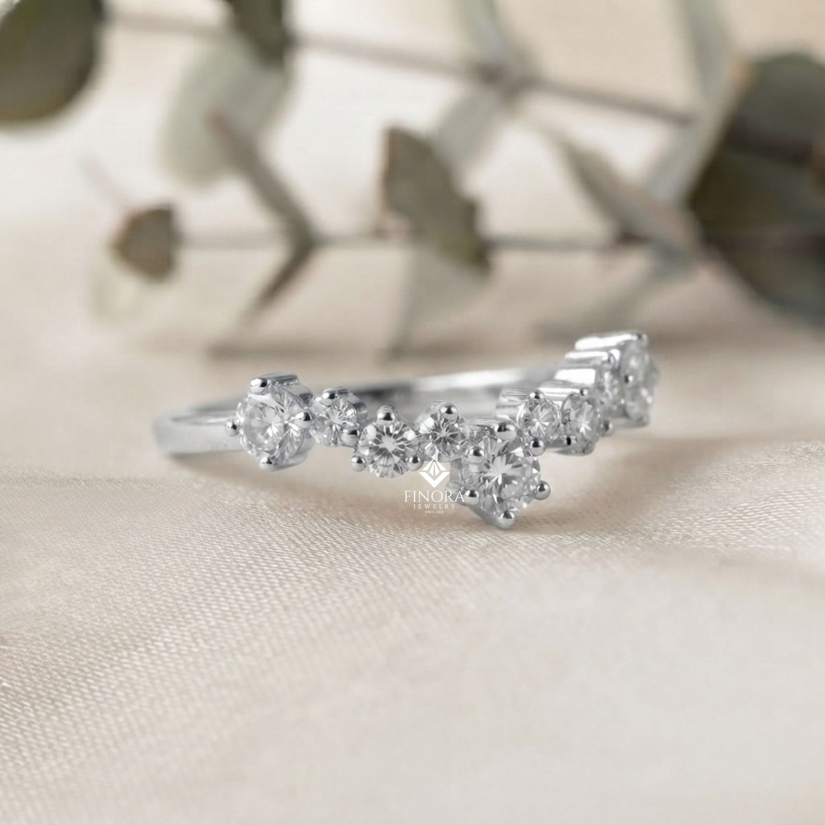 round cut diamond curved wedding band, contour stackable ring – finora jewelry