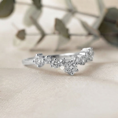 Round Cut Diamond Curved Wedding Band, Contour Stackable Ring – Finora Jewelry