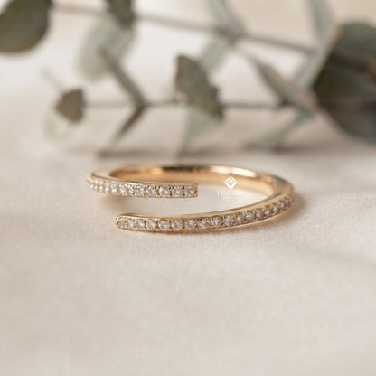 Adjustable Bypass Eternity Ring – Spiral Diamond Wrap Ring – Minimalist Gold Stacking Band