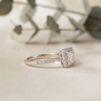 1.50 CT Princess Cut Moissanite Halo Engagement Ring in 925 Silver / 10K & 14K Gold