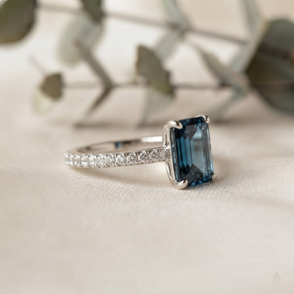 Emerald Gemstone Bridal Ring –  Blue Topaz Solitaire – Timeless Engagement Ring