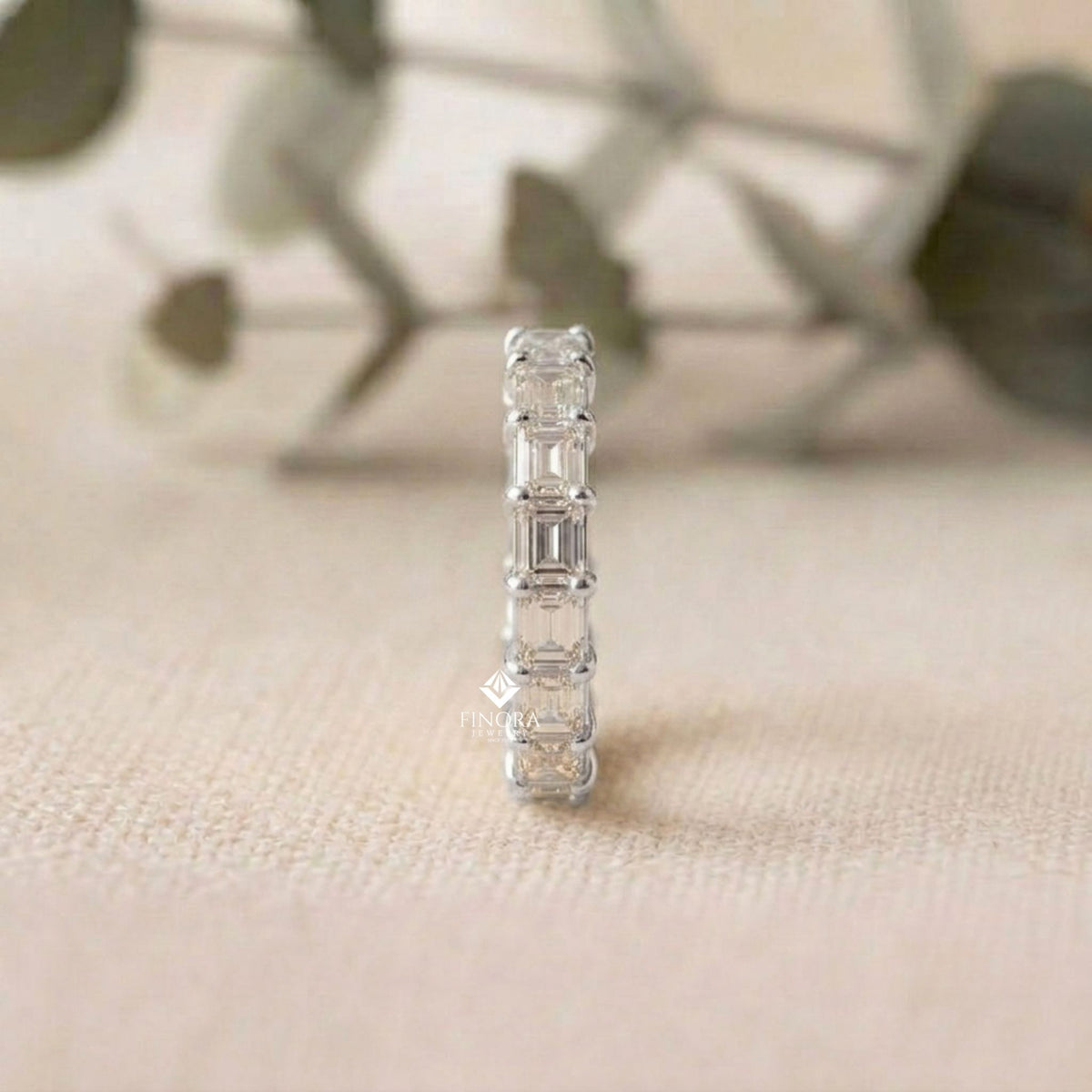 baguette cut moissanite eternity wedding band, stackable ring in 925 silver, 10k & 14k gold – finora jewelry