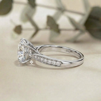 Brilliant Round Cut Engagement Ring with Pavé Diamond Band – Ideal Birthday Gift or Proposal Ring – Classic Elegance in Sterling Silver, 10K/14K Gold, or Platinum – Finora Luxe Edition