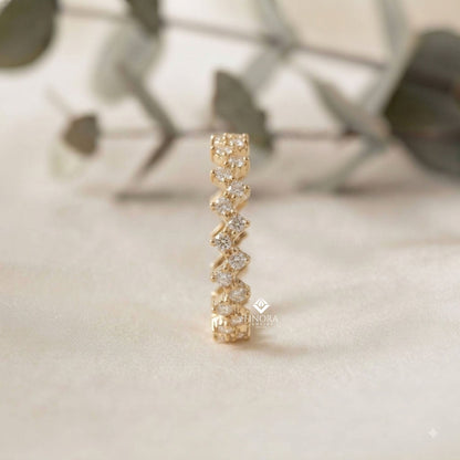Zigzag Diamond Stacking Ring – Minimalist Geometric Gold Band – Dainty Pave Eternity Ring
