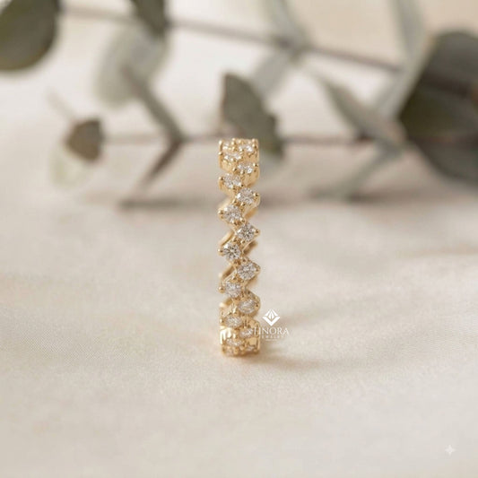 Zigzag Diamond Stacking Ring – Minimalist Geometric Gold Band – Dainty Pave Eternity Ring