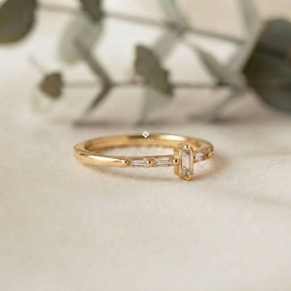 baguette diamond stacking ring –  minimalist horizontal bar band – dainty gold everyday jewelry