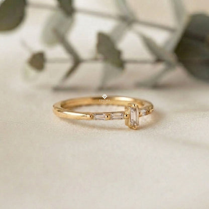 Baguette Diamond Stacking Ring –  Minimalist Horizontal Bar Band – Dainty Gold Everyday Jewelry