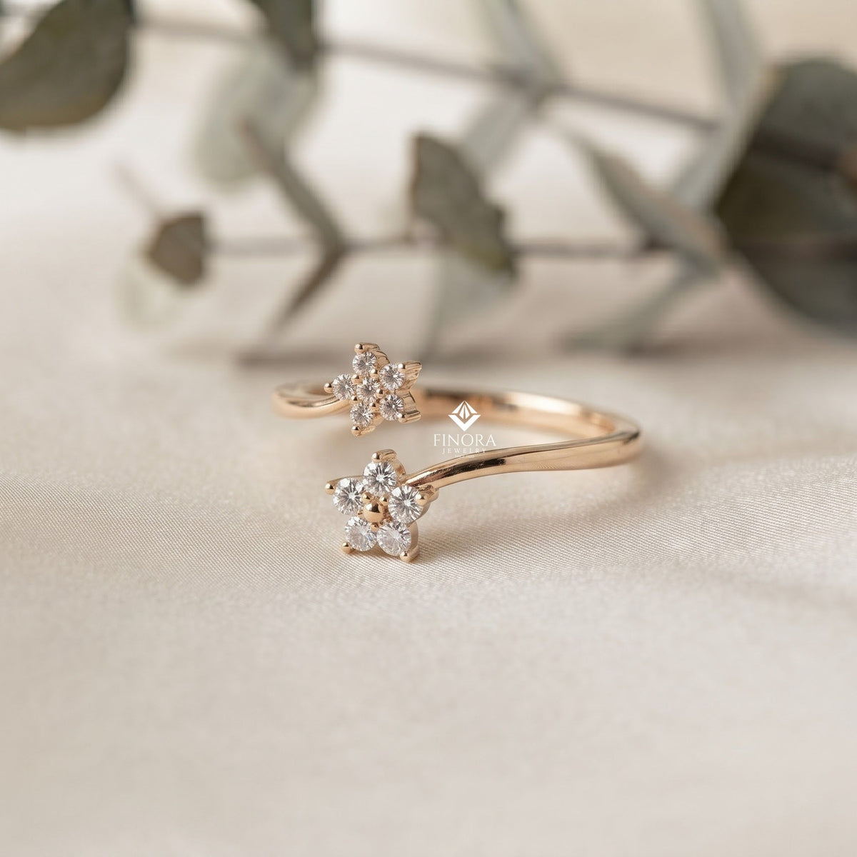 floral bypass ring – adjustable gold ring for her
